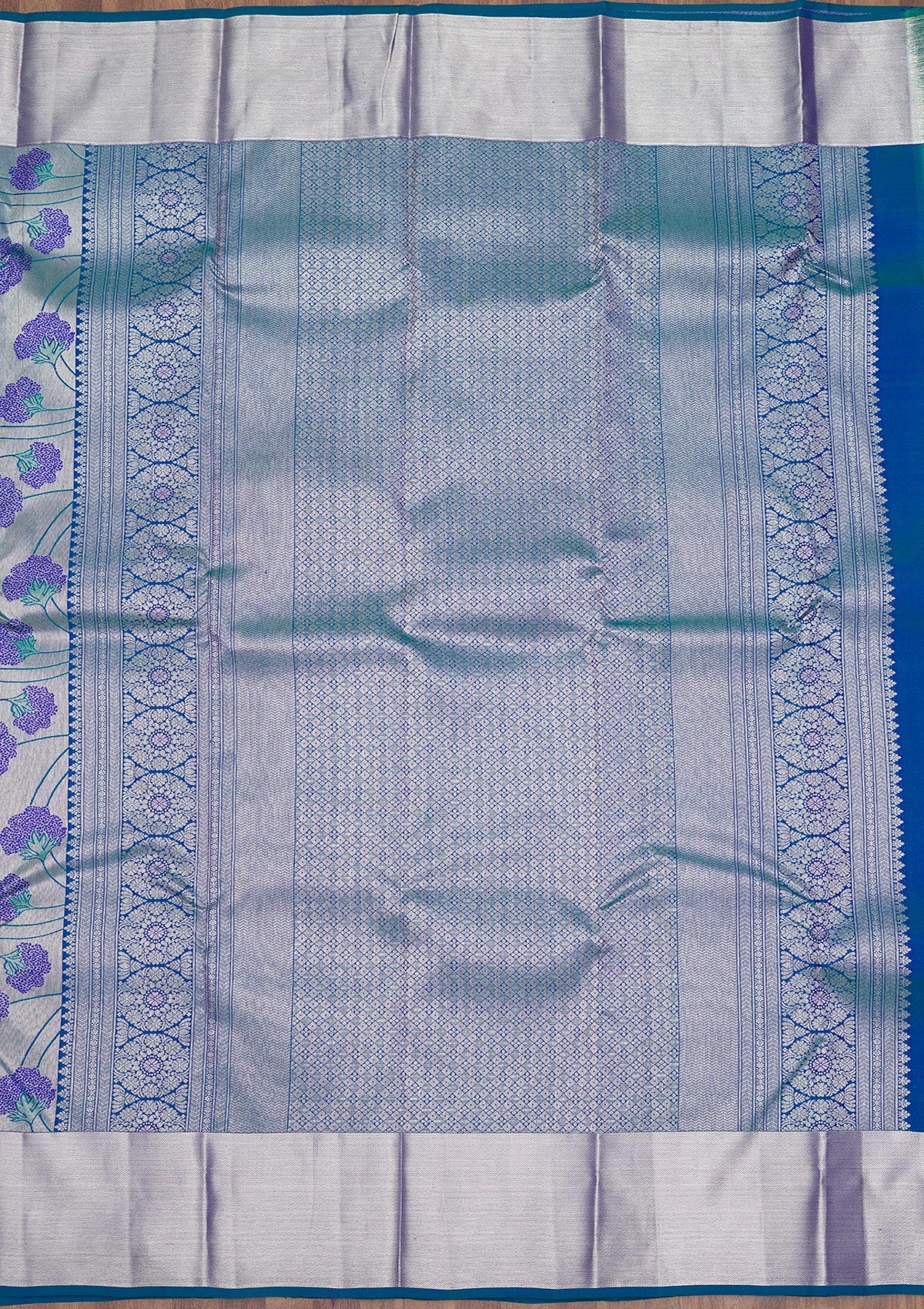 Peacock Blue Zariwork Pure Silk Saree-Koskii