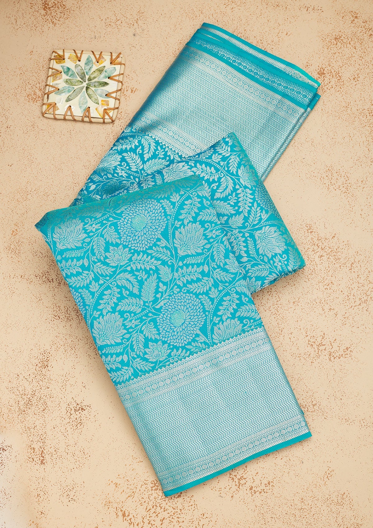 Sky Blue Zariwork Pure Silk Saree-Koskii