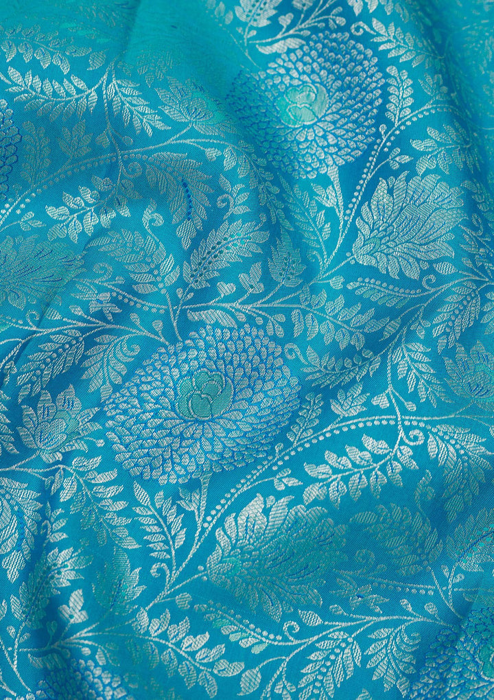 Sky Blue Zariwork Pure Silk Saree-Koskii