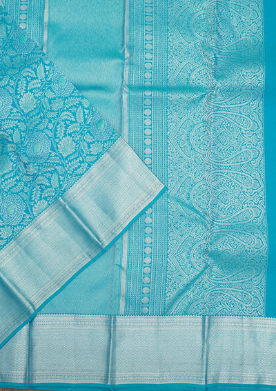 Sky Blue Zariwork Pure Silk Saree-Koskii