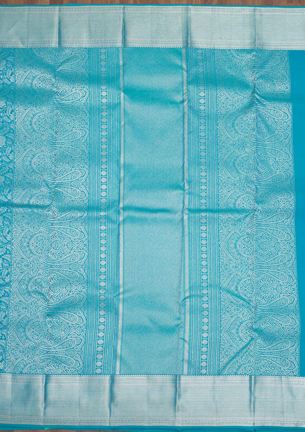 Sky Blue Zariwork Pure Silk Saree-Koskii