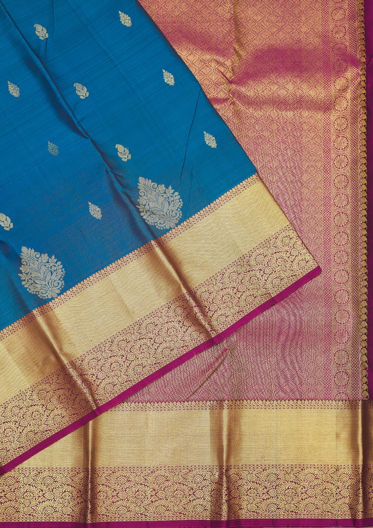 Peacock Blue Zariwork Pure Silk Saree-Koskii