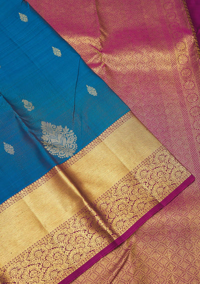 Peacock Blue Zariwork Pure Silk Saree-Koskii