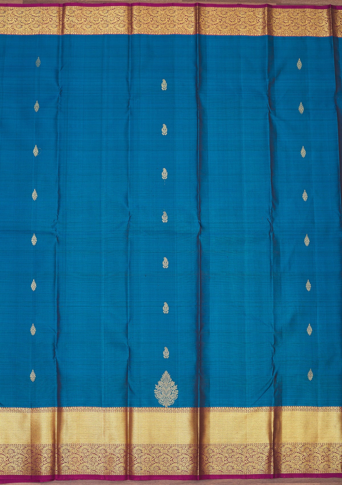 Peacock Blue Zariwork Pure Silk Saree-Koskii