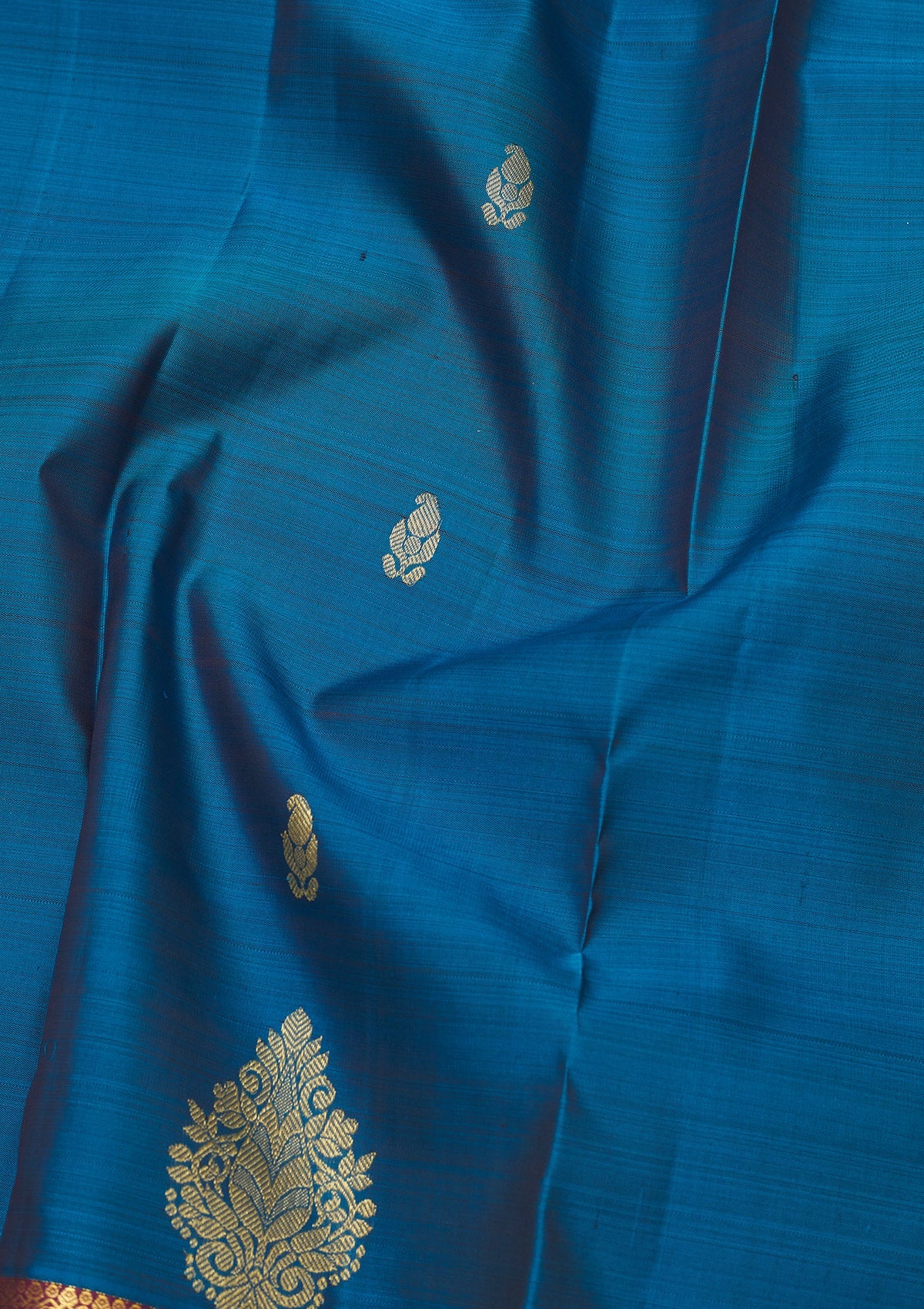 Peacock Blue Zariwork Pure Silk Saree-Koskii