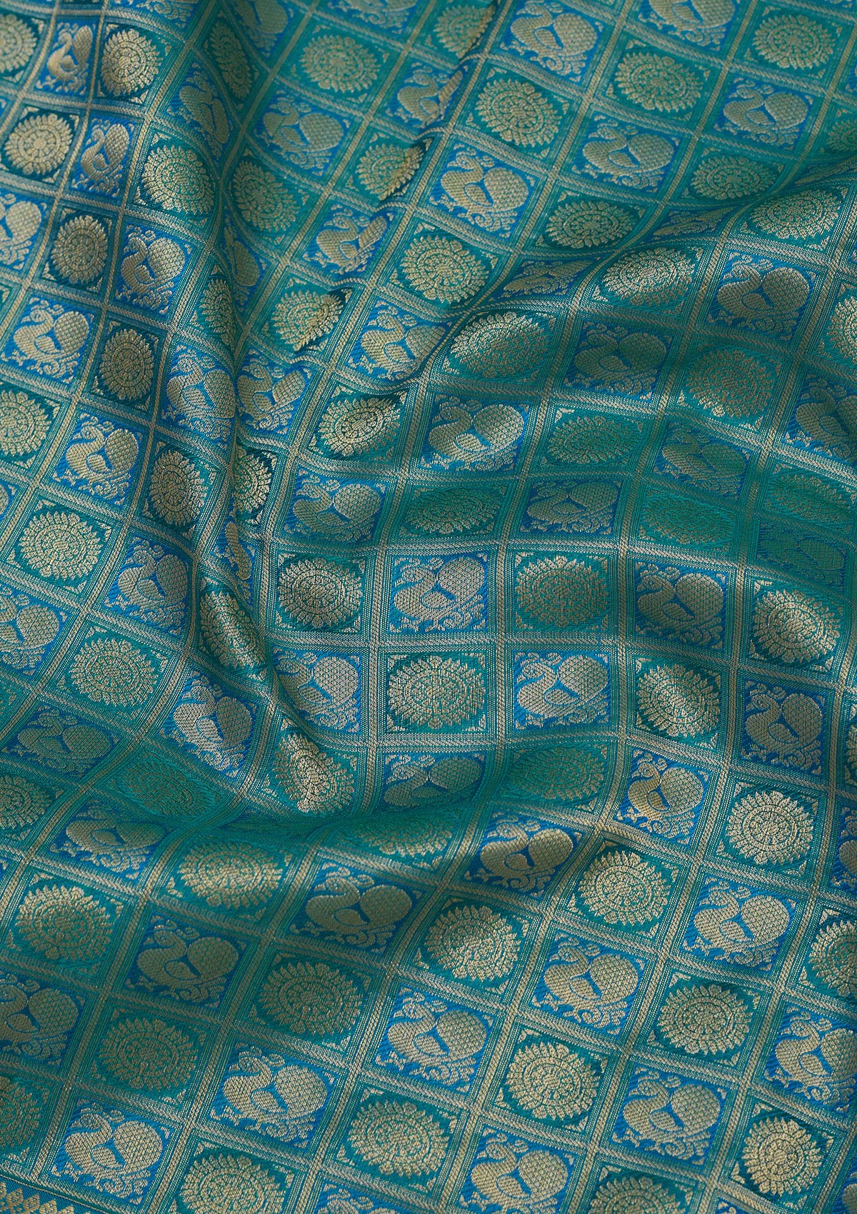 Peacock Blue Zariwork Pure Silk Saree-Koskii