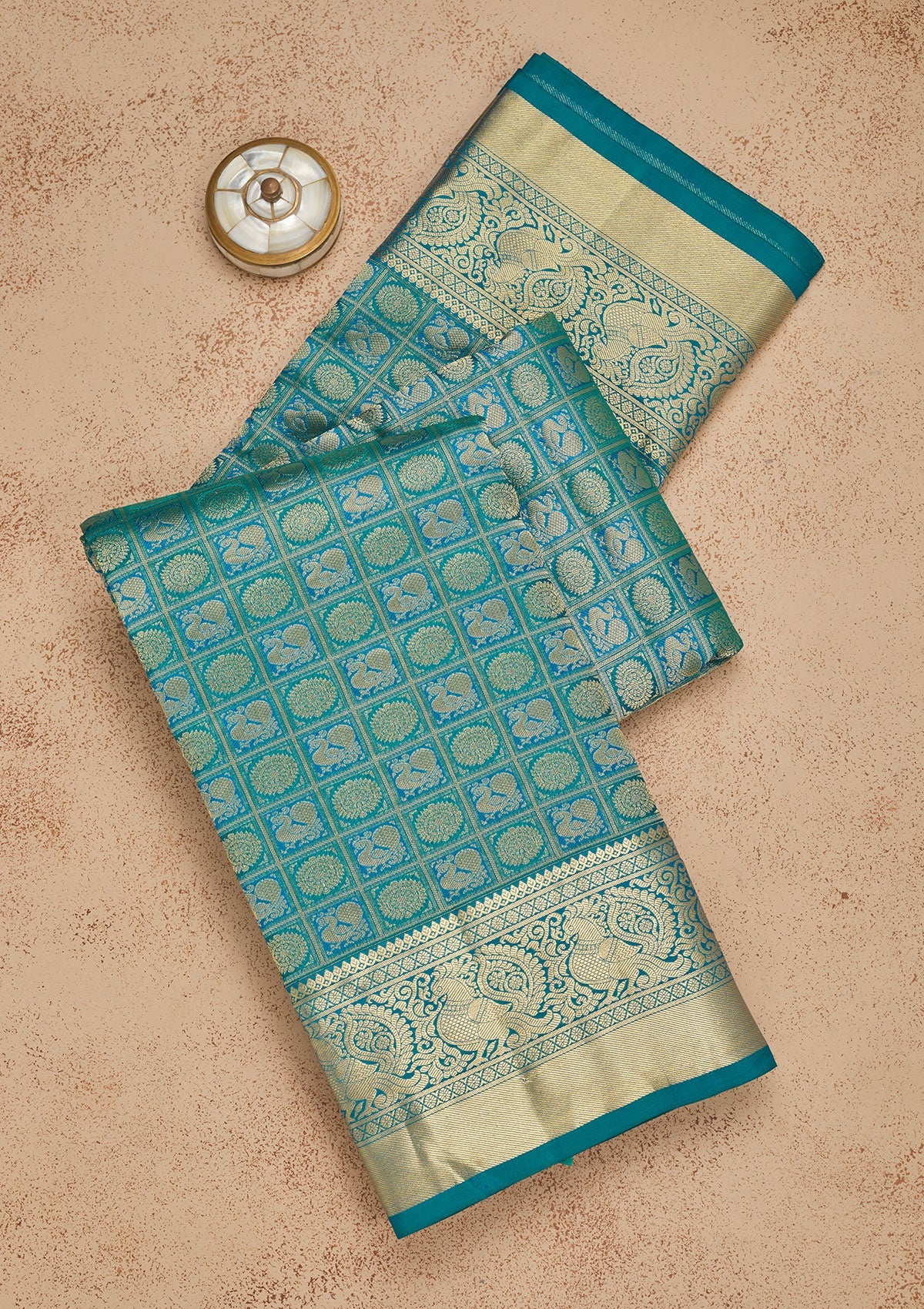 Peacock Blue Zariwork Pure Silk Saree-Koskii