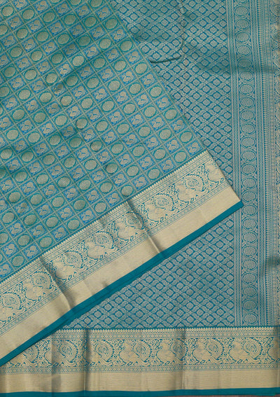 Peacock Blue Zariwork Pure Silk Saree-Koskii