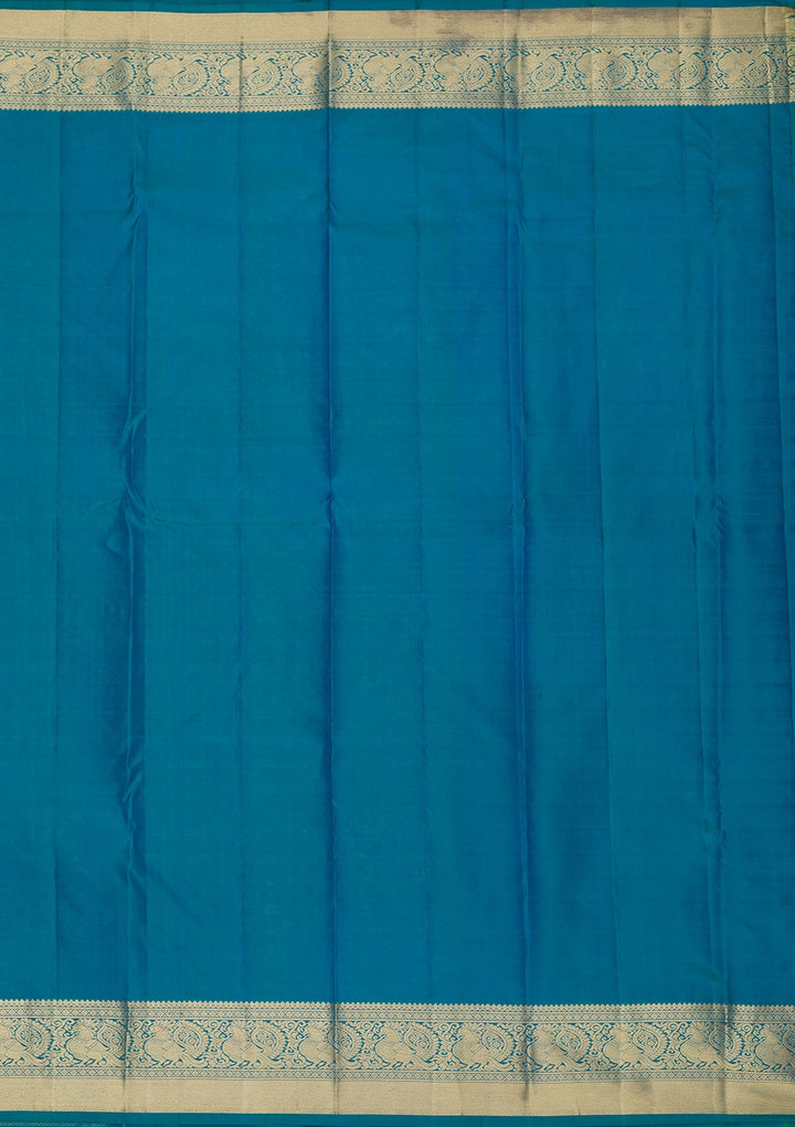Peacock Blue Zariwork Pure Silk Saree-Koskii