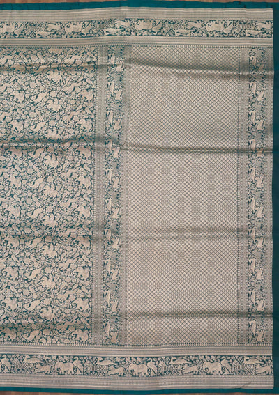 Peacock Blue Zariwork Pure Silk Saree-Koskii