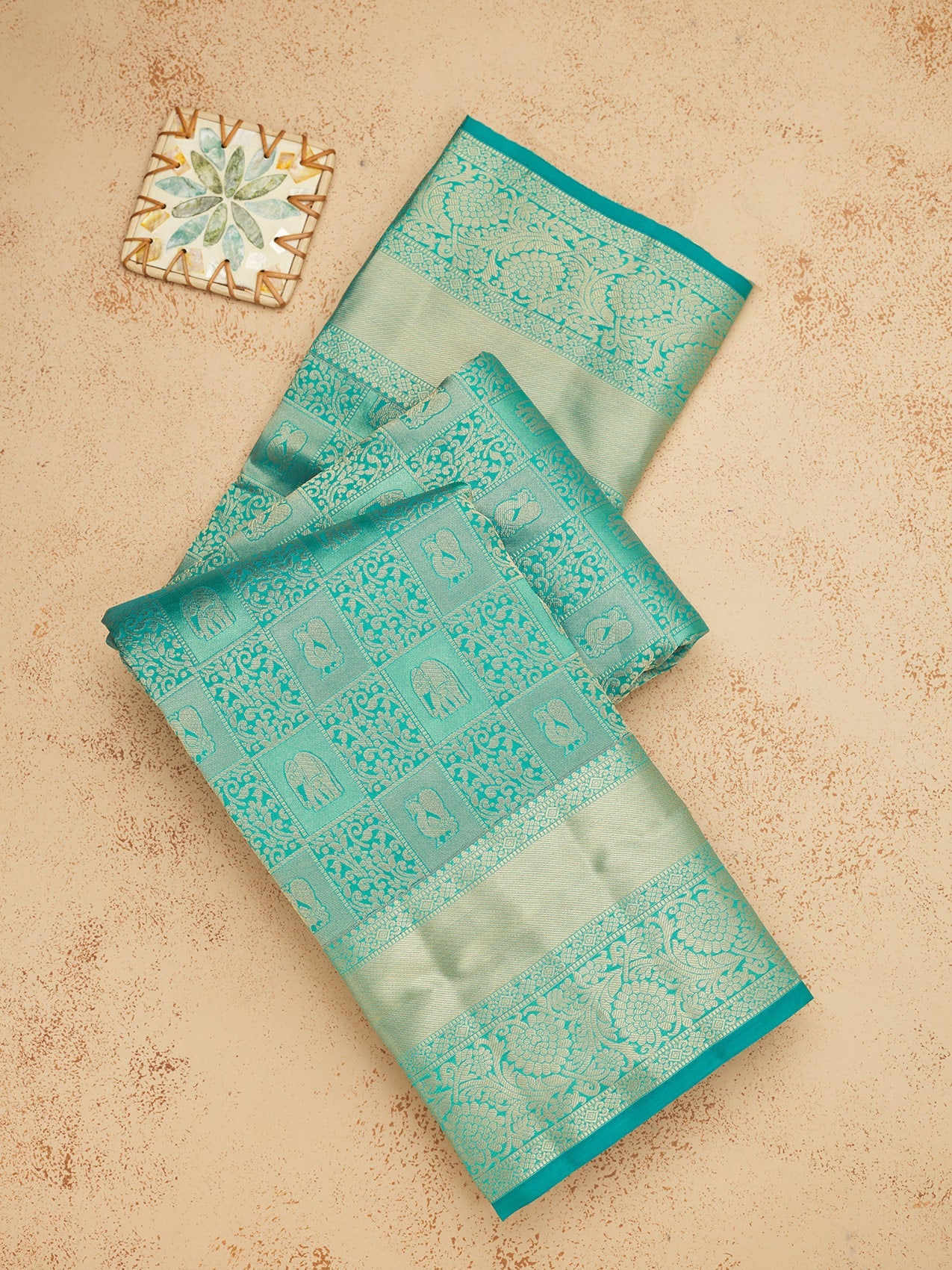 Peacock Blue Zariwork Pure Silk Saree-Koskii