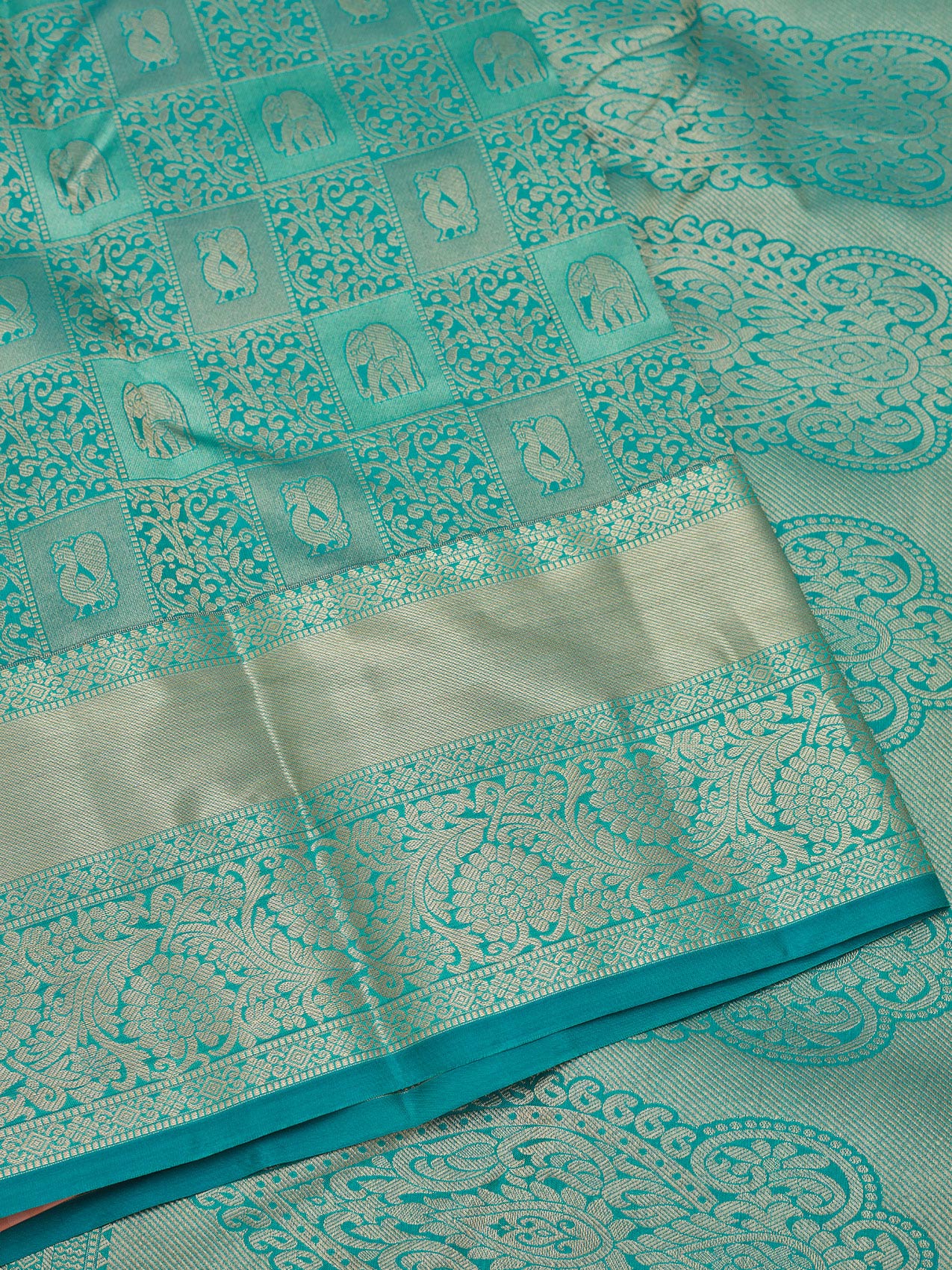 Peacock Blue Zariwork Pure Silk Saree