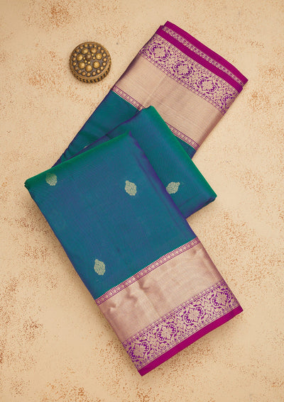 Peacock Blue Zariwork Pure Silk Saree-Koskii