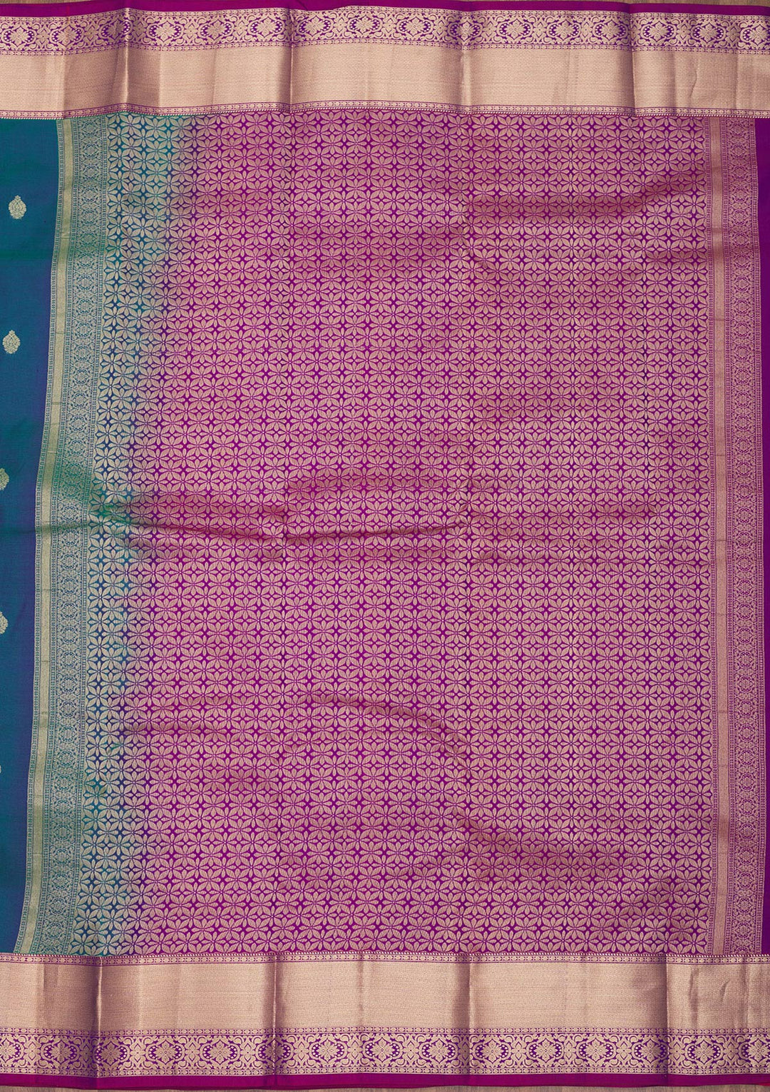 Peacock Blue Zariwork Pure Silk Saree