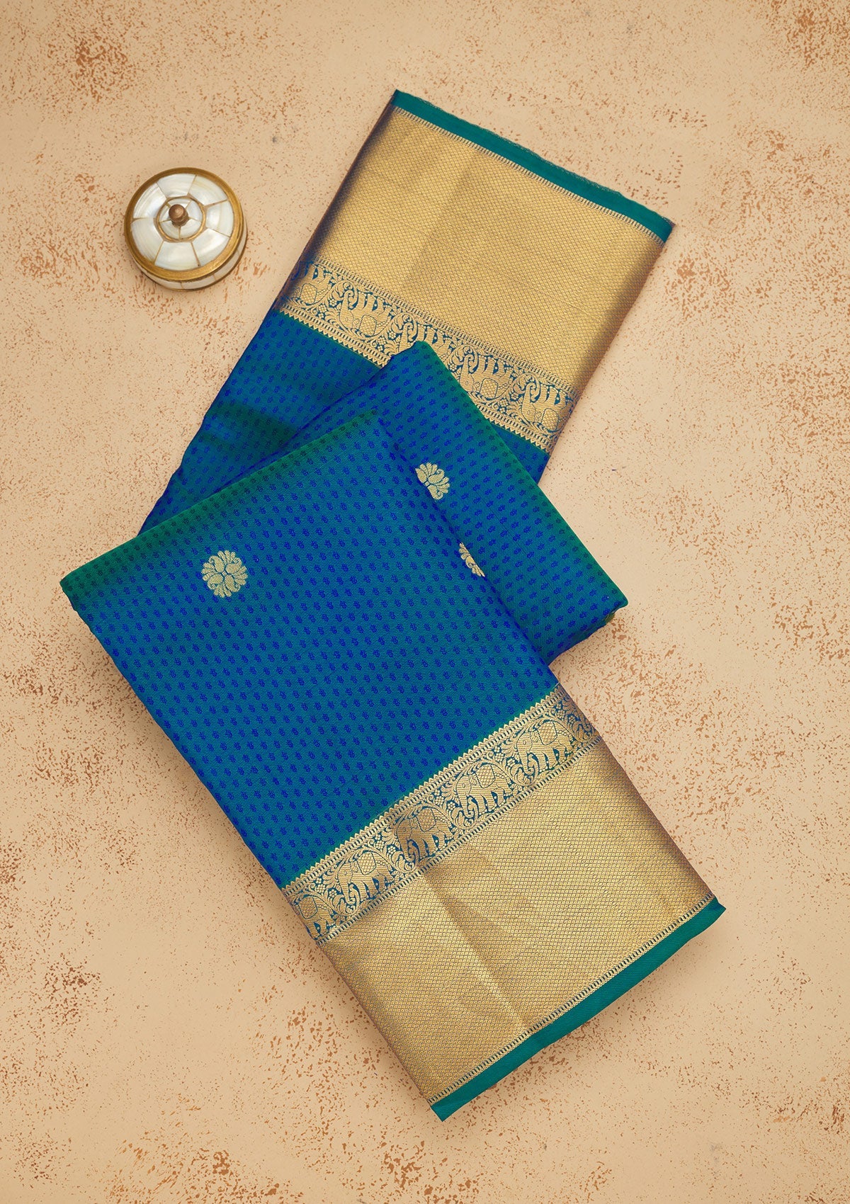 Peacock Blue Zariwork Pure Silk Saree-Koskii