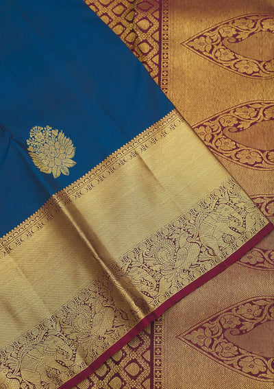 Peacock Blue Zariwork Pure Silk Saree