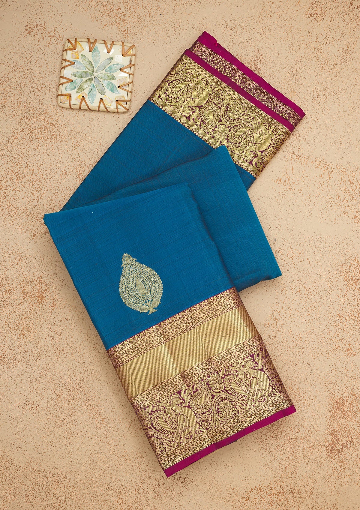 Peacock Blue Zariwork Pure Silk Saree-Koskii