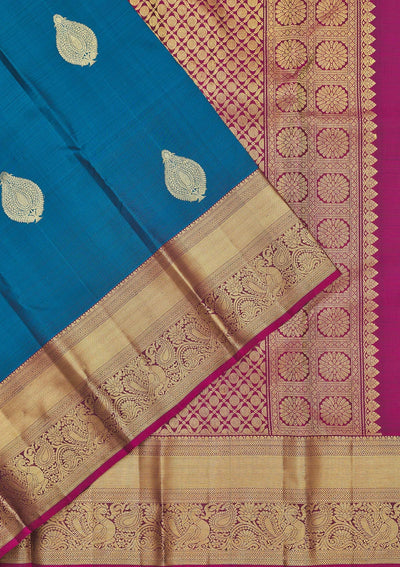 Peacock Blue Zariwork Pure Silk Saree