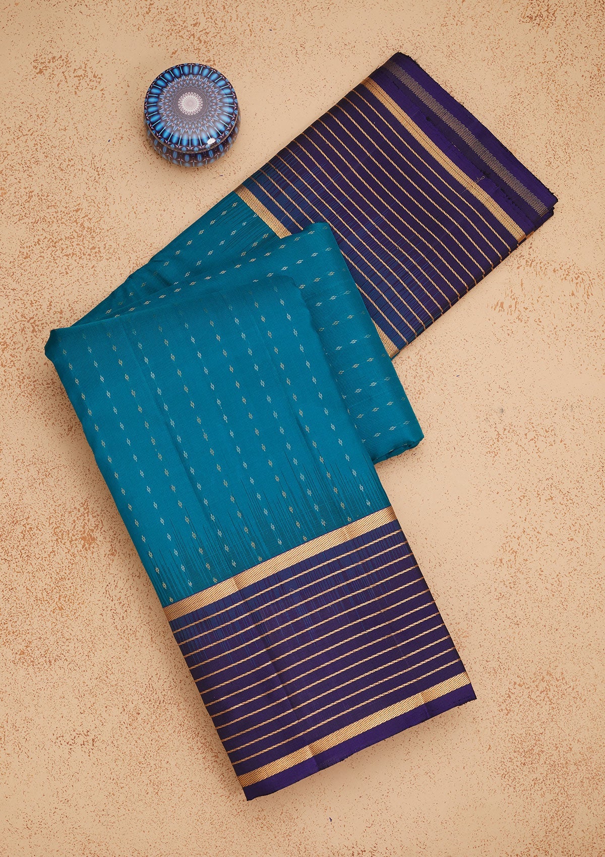 Peacock Blue Zariwork Pure Silk Saree-Koskii