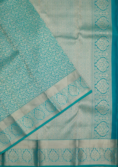 Peacock Blue Zariwork Pure Silk Saree-Koskii