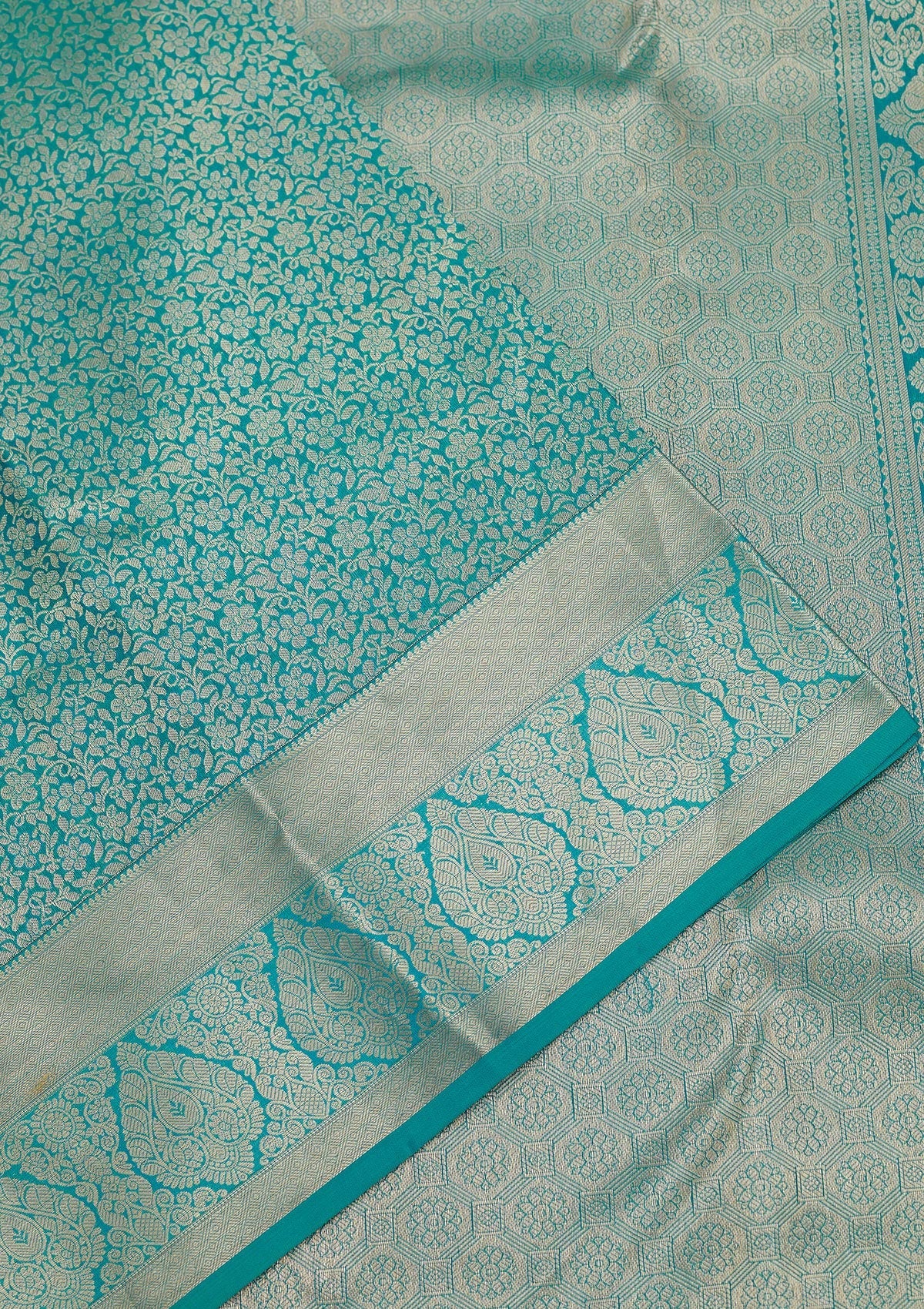 Peacock Blue Zariwork Pure Silk Saree-Koskii