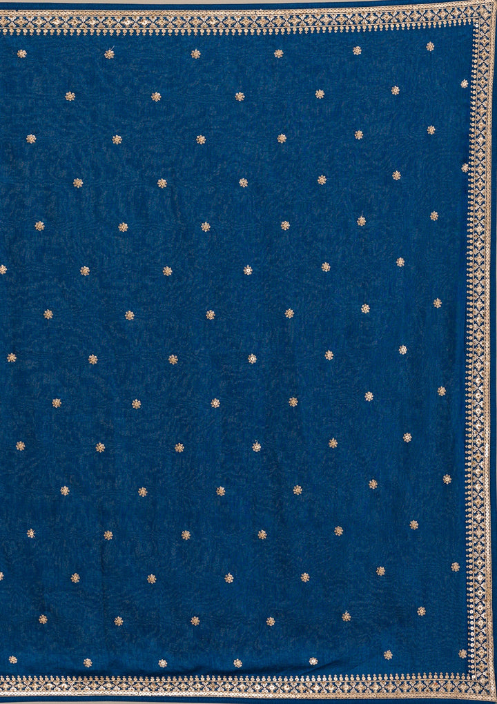 Peacock Blue Zariwork Raw Silk Readymade Lehenga-Koskii