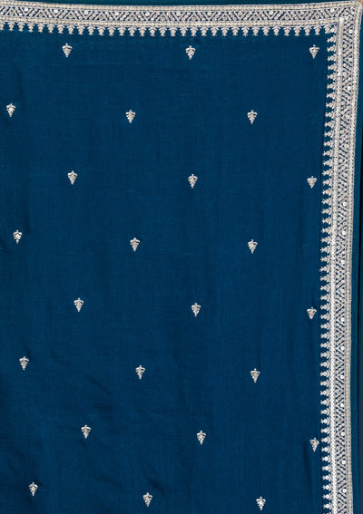 Peacock Blue Zariwork Raw Silk Readymade Salwar Suit-Koskii