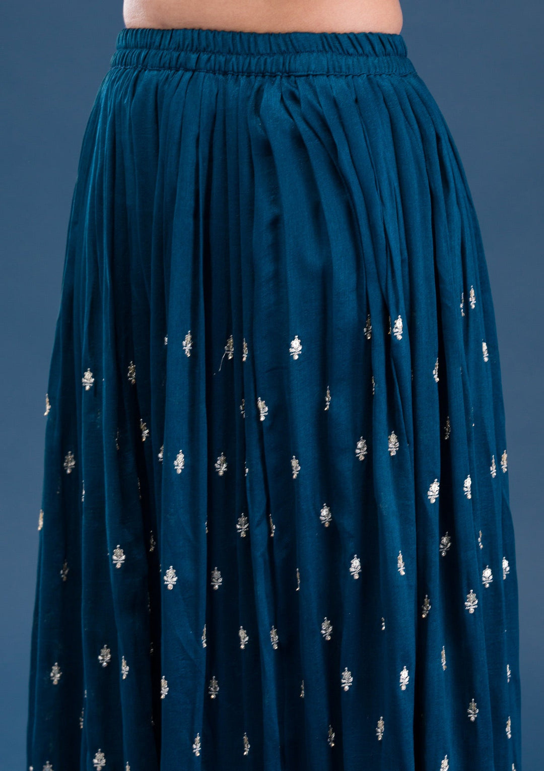 Peacock Blue Zariwork Raw Silk Readymade Salwar Suit-Koskii