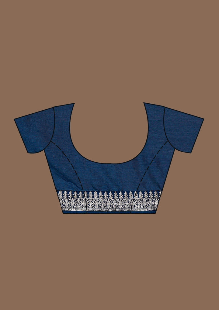 Peacock Blue Zariwork Raw Silk Saree-Koskii