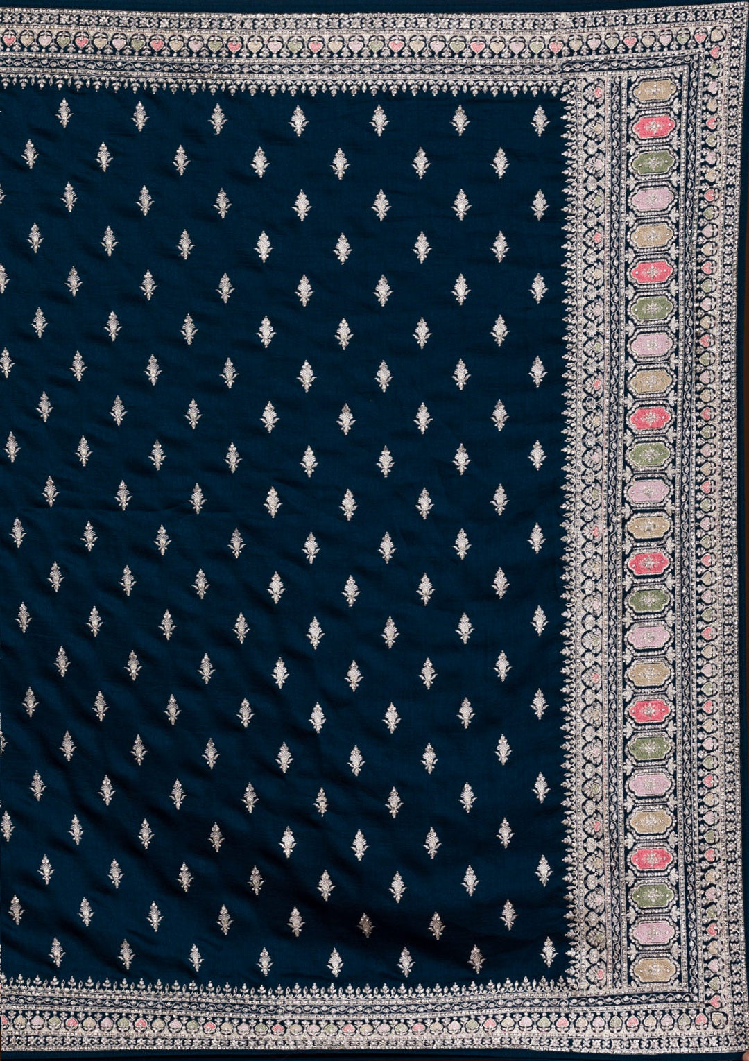 Peacock Blue Zariwork Raw Silk Saree-Koskii