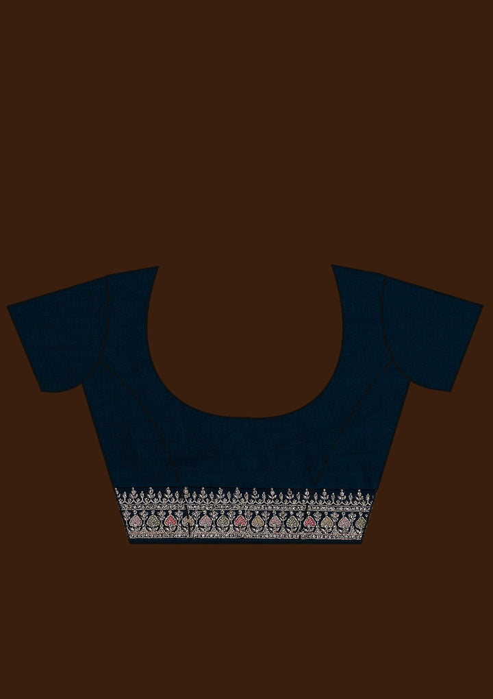 Peacock Blue Zariwork Raw Silk Saree-Koskii