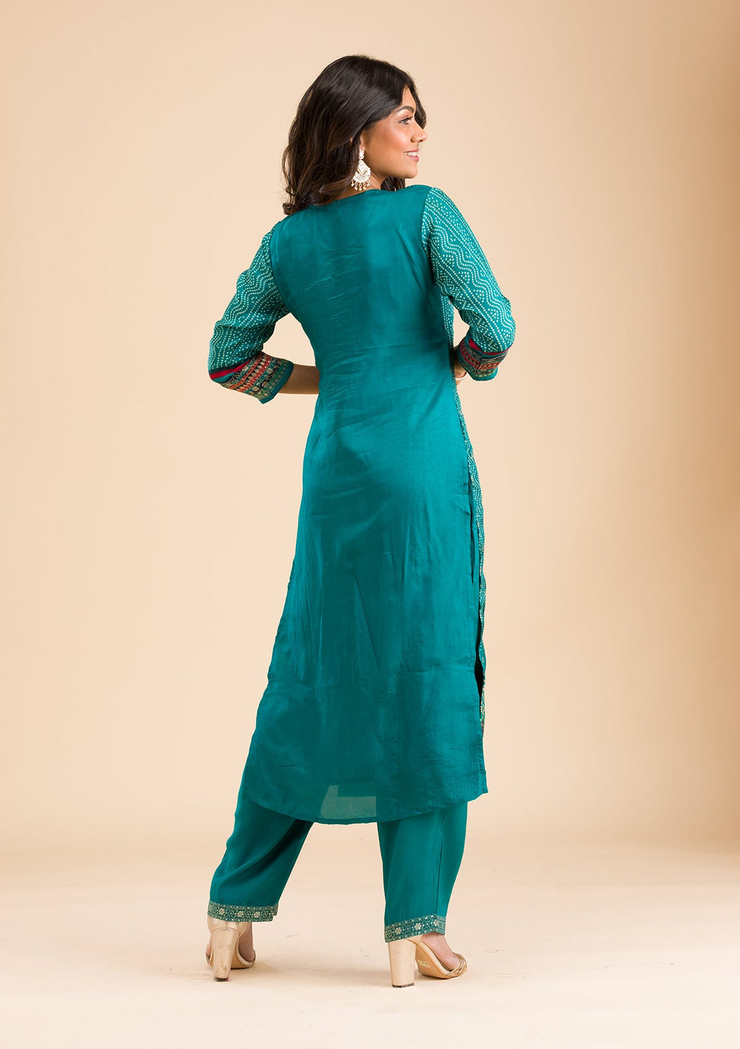 Peacock Blue Zariwork Semi Crepe Readymade Salwar Kameez-Koskii