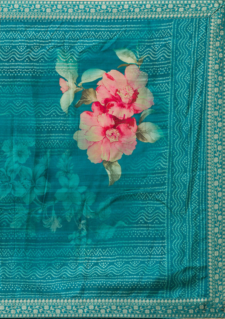 Peacock Blue Zariwork Semi Crepe Readymade Salwar Kameez-Koskii