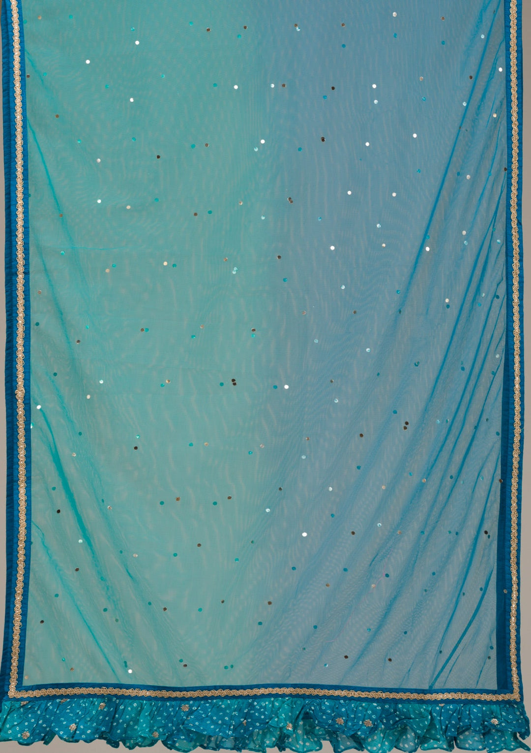 Peacock Blue Zariwork Semi Crepe Readymade Salwar Suit-Koskii
