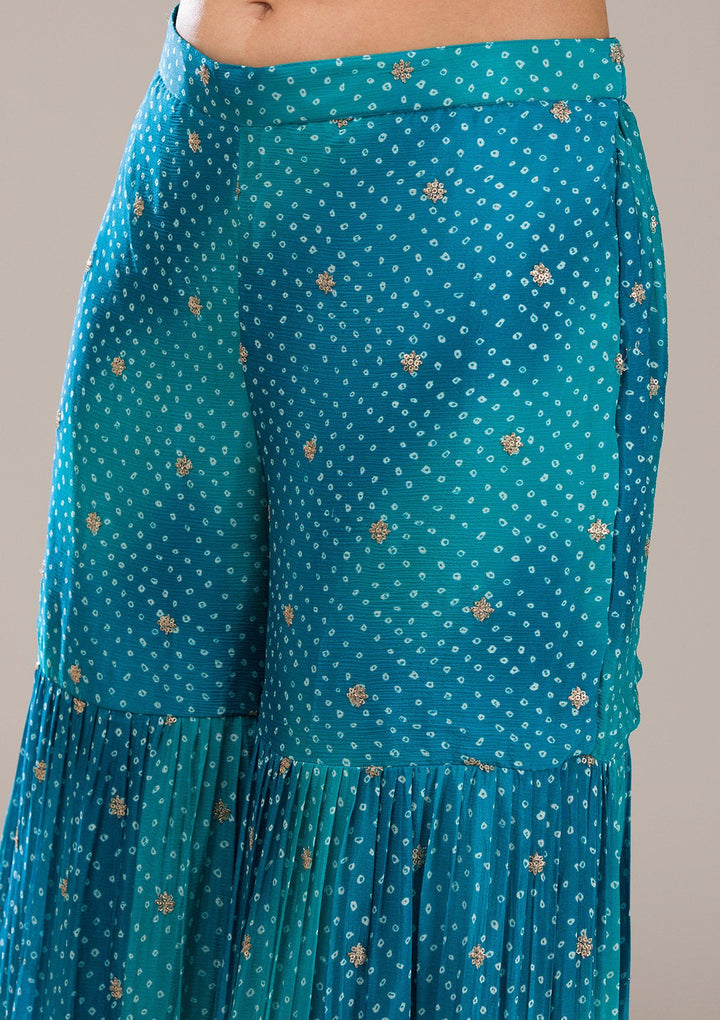Peacock Blue Zariwork Semi Crepe Readymade Salwar Suit-Koskii