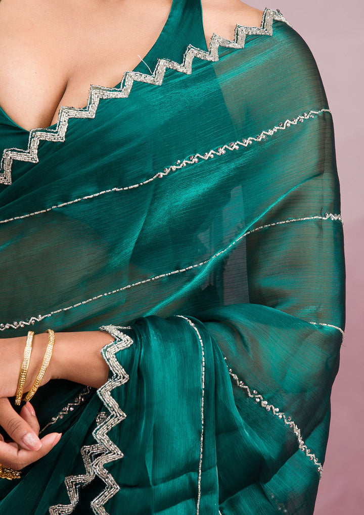 Peacock Green Cutdana Georgette Saree-Koskii