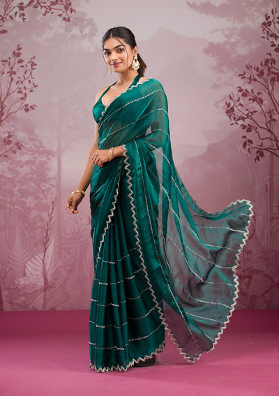 Peacock Green Cutdana Georgette Saree-Koskii