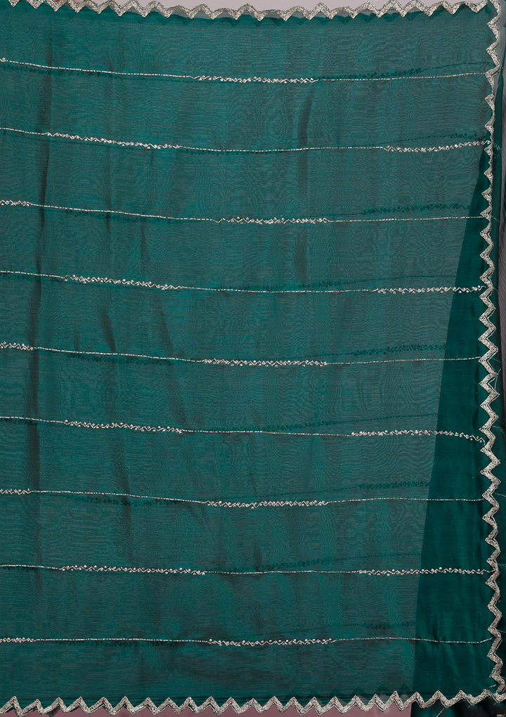 Peacock Green Cutdana Georgette Saree-Koskii
