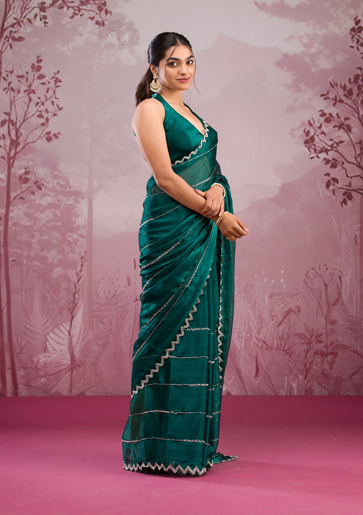 Peacock Green Cutdana Georgette Saree-Koskii