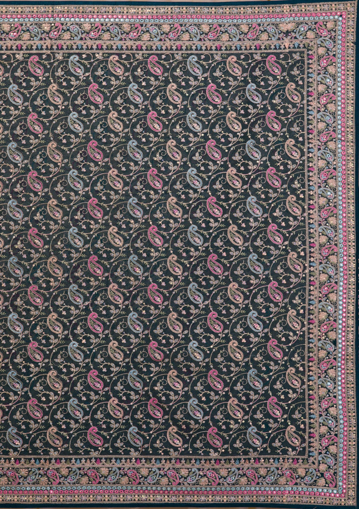 Peacock Green Threadwork Georgette Saree-Koskii