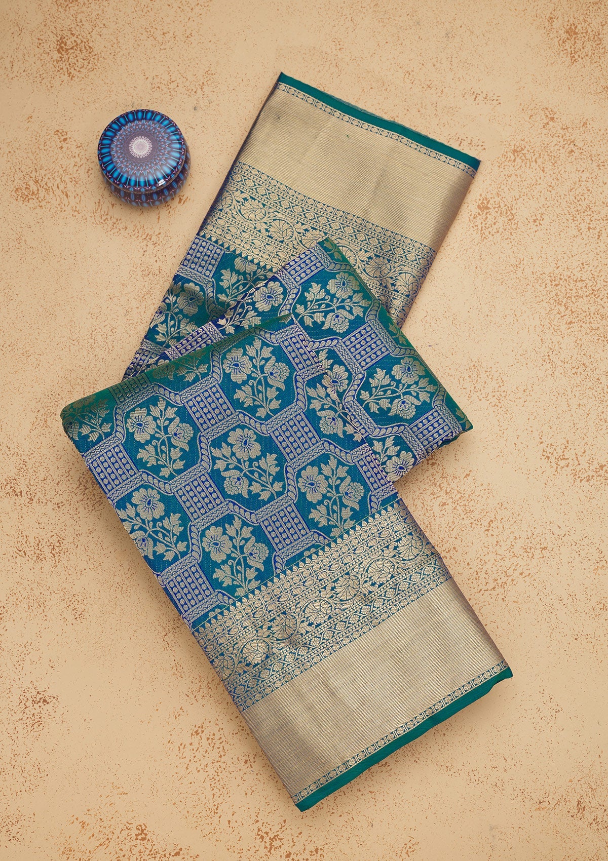 Peacock Green Zariwork Pure Silk Saree-Koskii