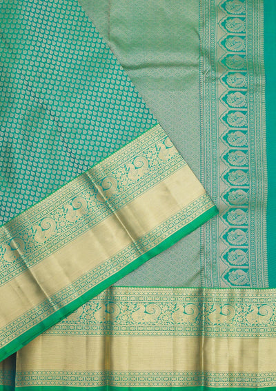 Peacock Green Zariwork Pure Silk Saree-Koskii