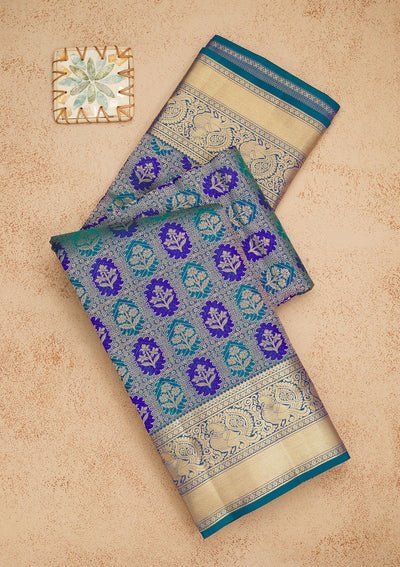 Peacock Green Zariwork Pure Silk Saree-Koskii