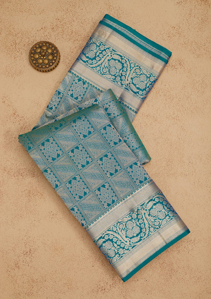 Peacock Green Zariwork Pure Silk Saree-Koskii