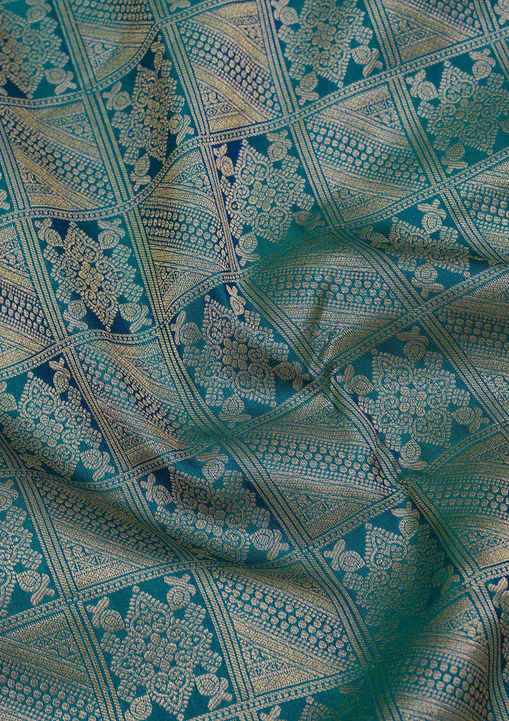 Peacock Green Zariwork Pure Silk Saree-Koskii