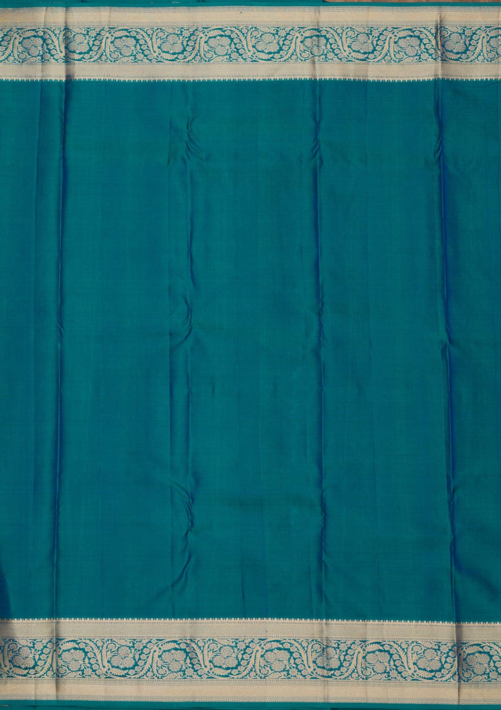 Peacock Green Zariwork Pure Silk Saree-Koskii