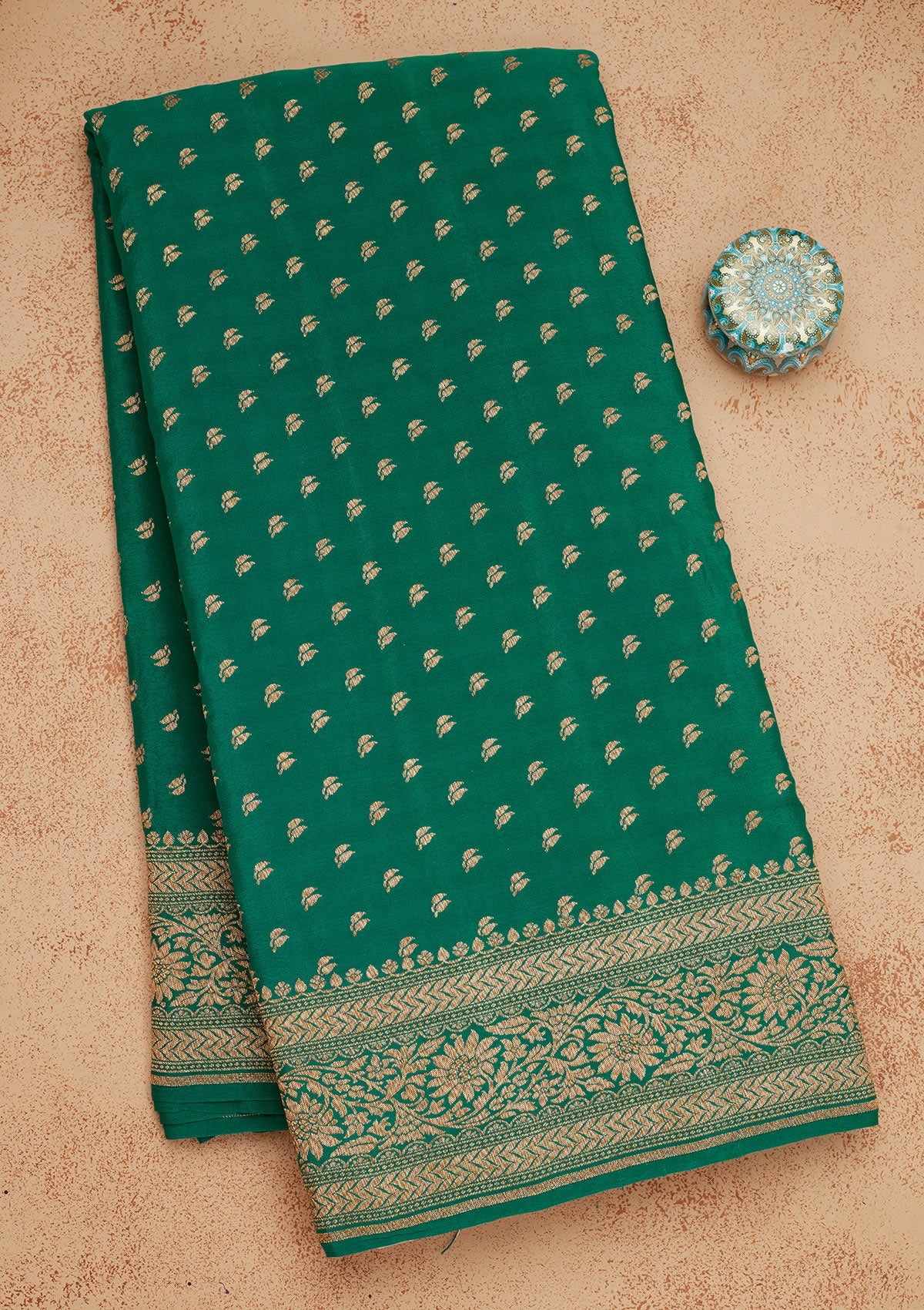 Peacock Green Zariwork Pure Silk Saree-Koskii