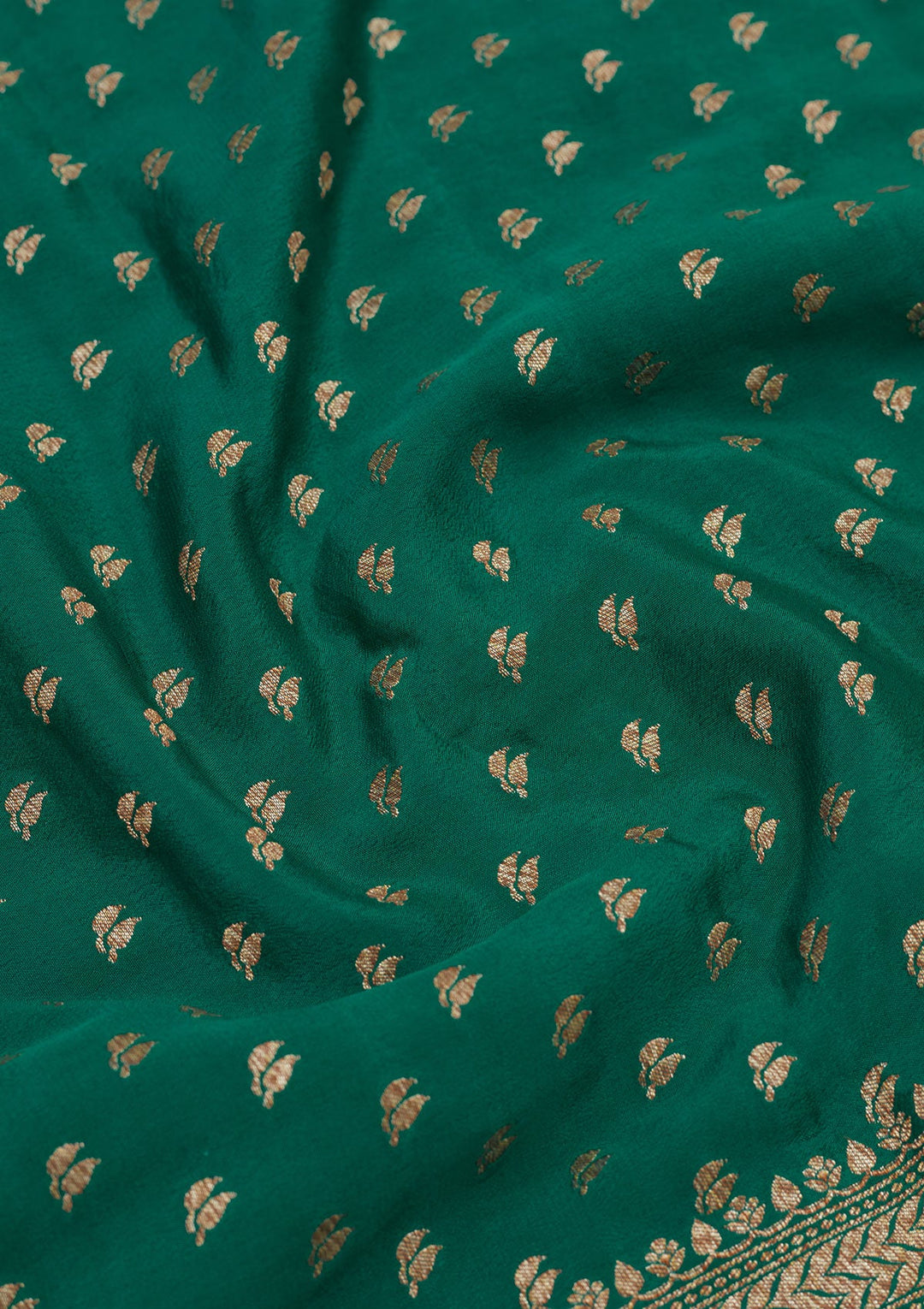 Peacock Green Zariwork Pure Silk Saree-Koskii