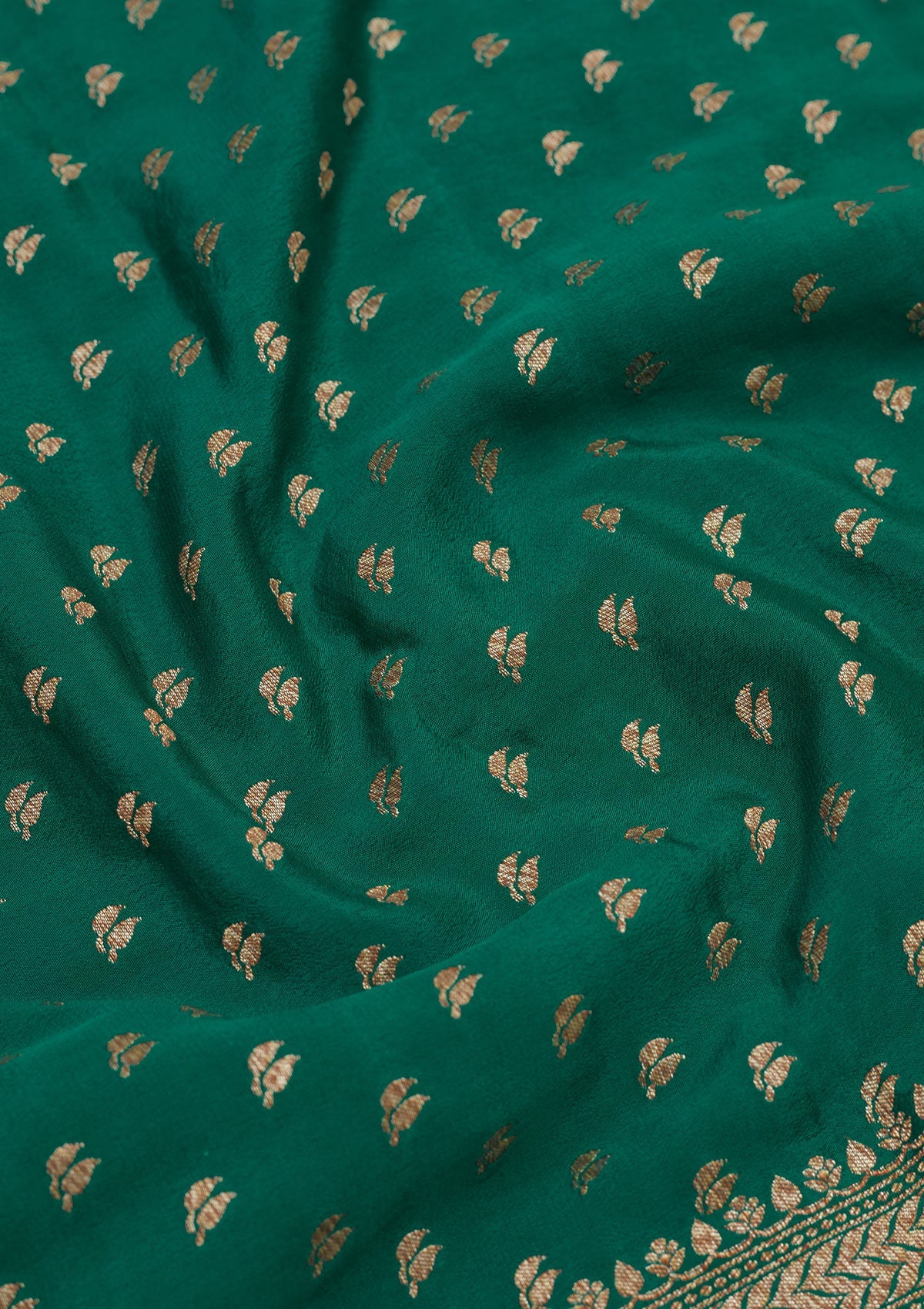 Peacock Green Zariwork Pure Silk Saree-Koskii