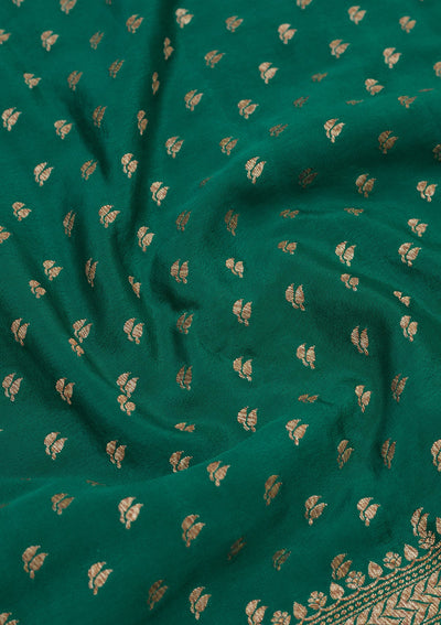 Peacock Green Zariwork Pure Silk Saree-Koskii